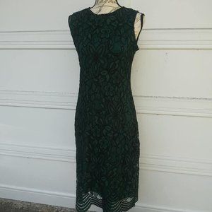 Sharagano Lace Overlay Holiday Sheath Dress Sz 4